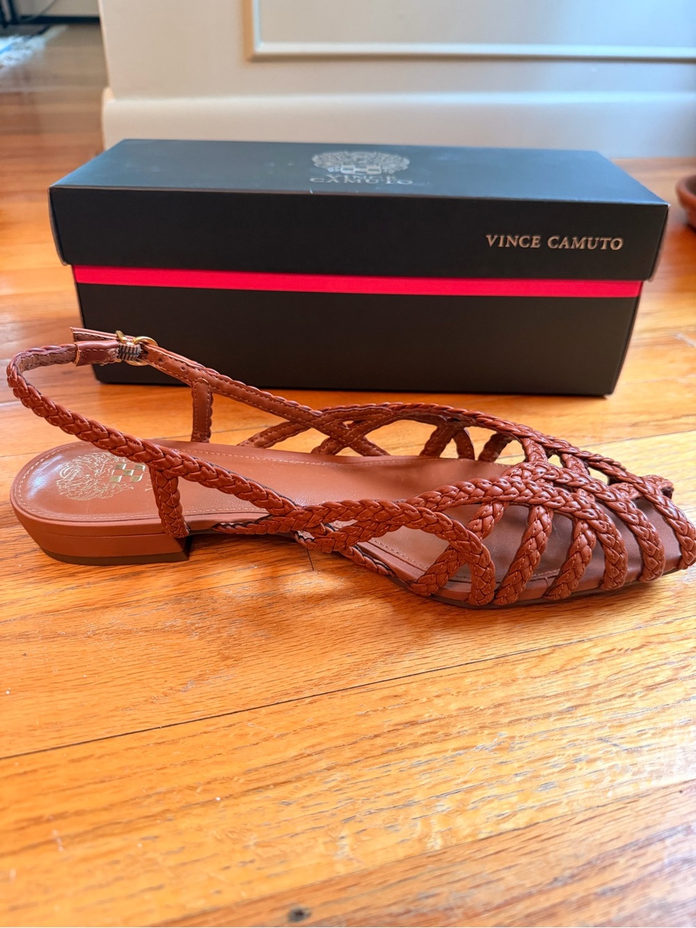 Vince Camuto Braided Slingback Sandals Cognac Brown Size 10 - Picture 4 of 8